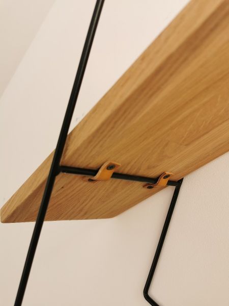 Raft de peret WALLY, stejar, metal, piele, 42 x 42 x 20